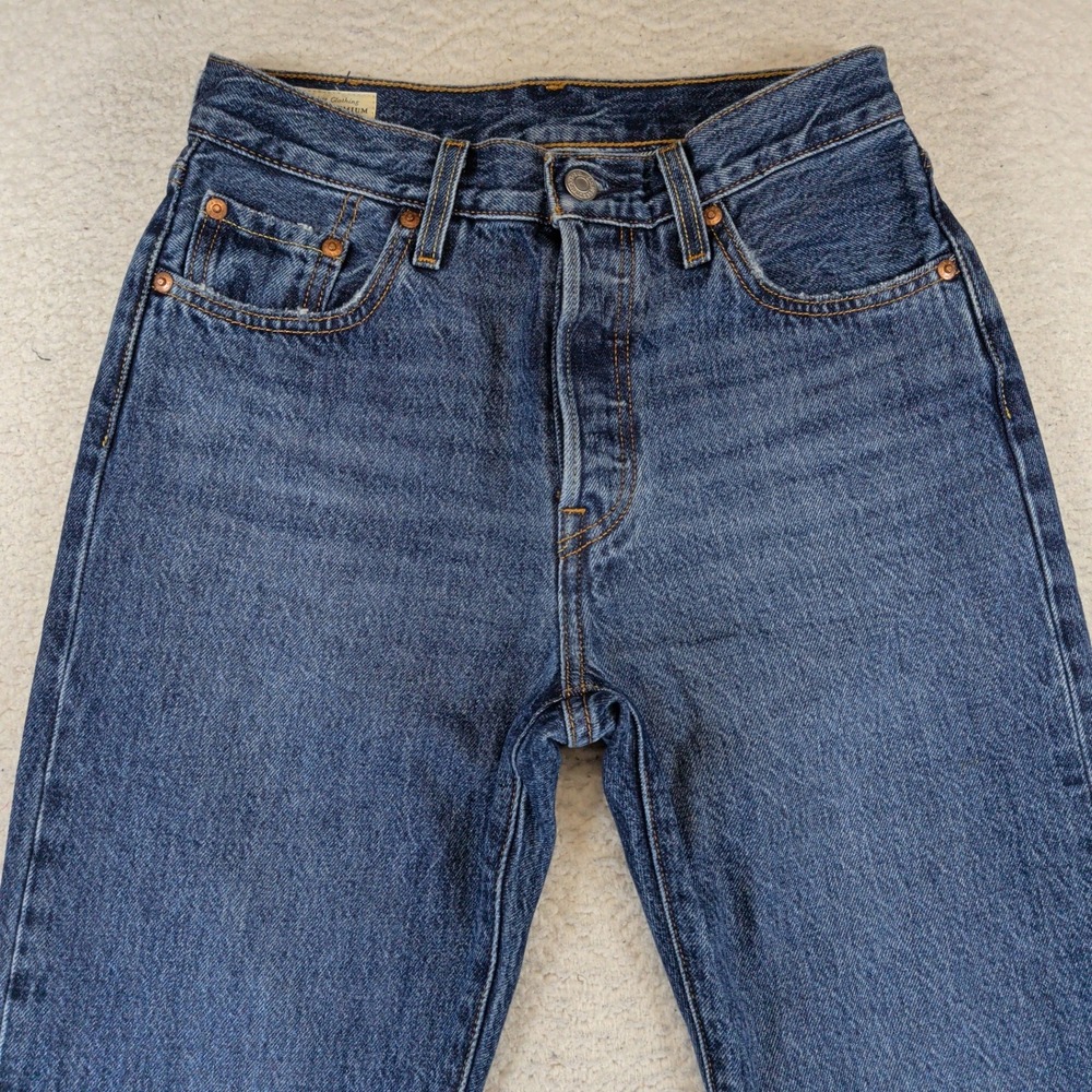 Levis Premium 501 Original Straight Leg Jeans Med Wash W25 L32 Rigid 100% Cotton - Picture 7 of 10